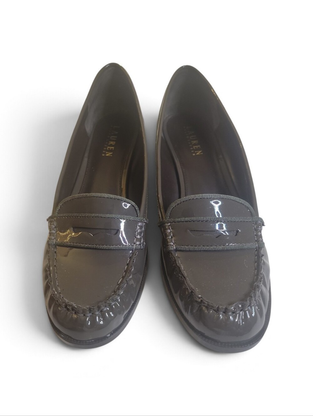 Lauren Ralph Lauren Women’s 8B Patent Leather Penny Loafers Gray 1.25” Heel